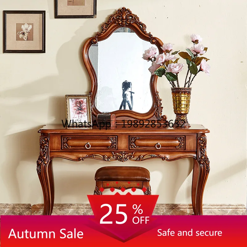 

LYY Solid Wood Dressing Table Carved Princess Makeup Table Mirror Luxurious Simple Bedroom Dressing Counter