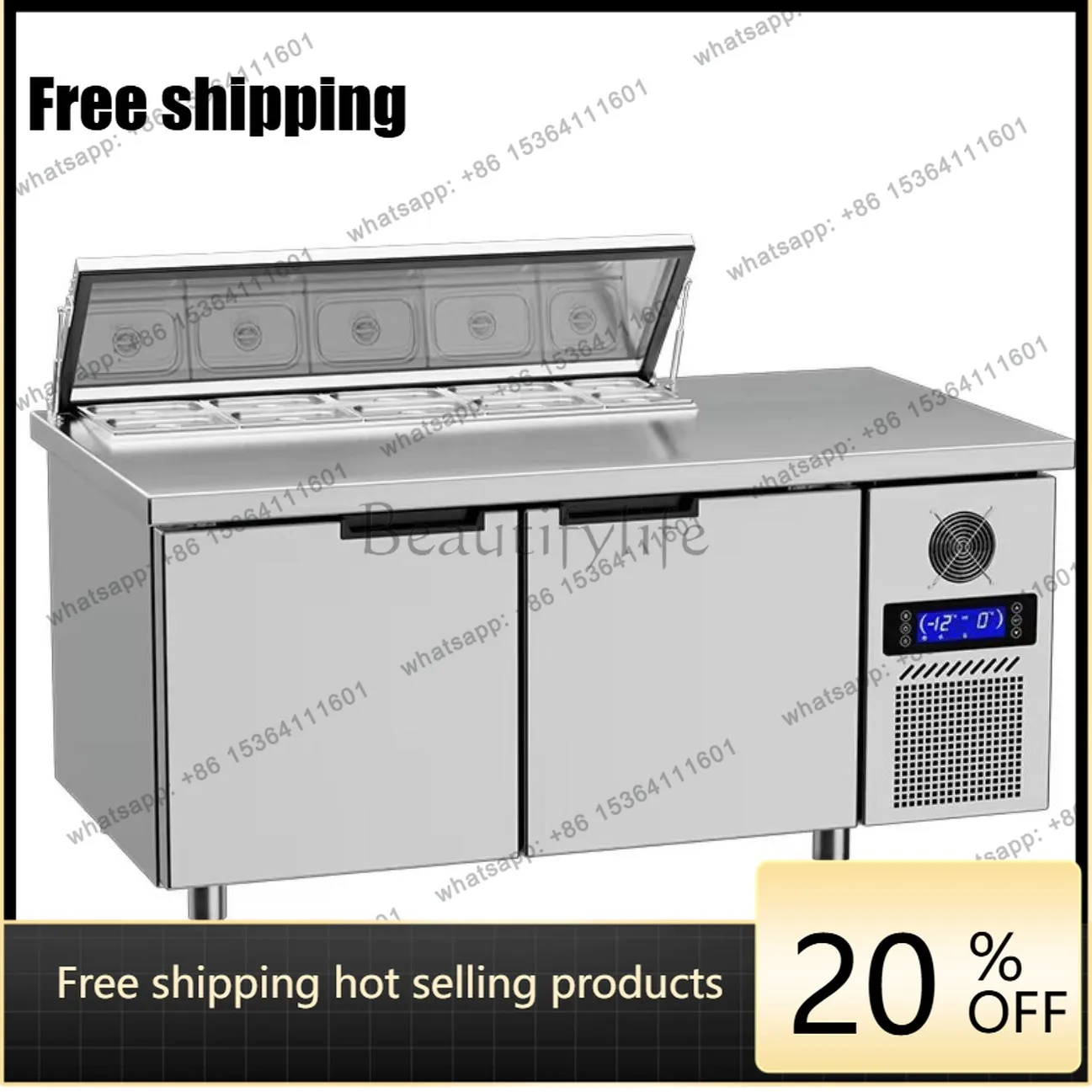 LS Air Cooled Salad Freezer Slotted Side Dishes Display Refrigerated Pizza Ice Table Air Cooling Operation