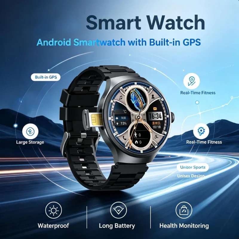 Men 4G Android Smart Watch WiFi Touch Screen Independent Call Multifunctional Outdoor Sports Fitness Wrist Smartwatch