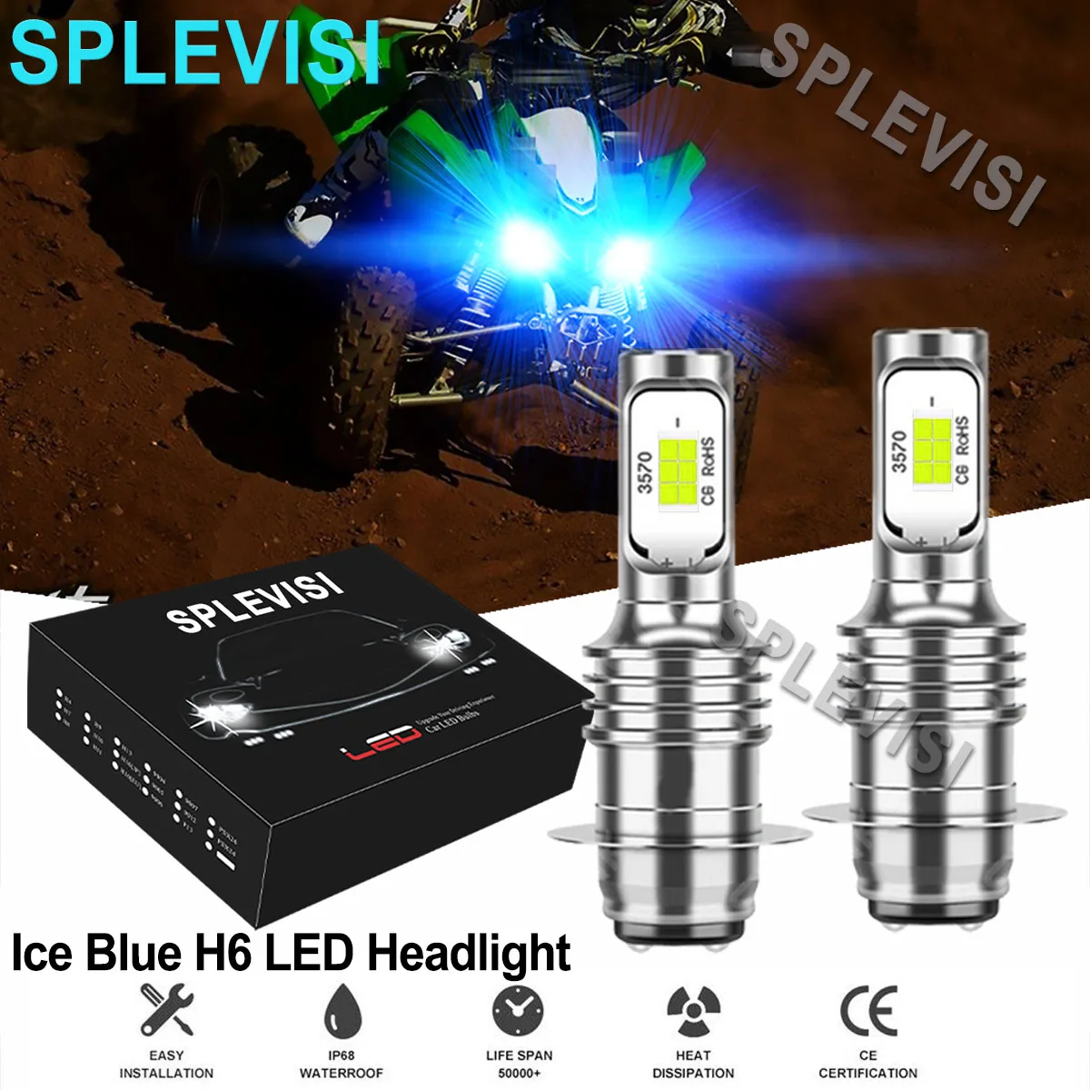 

2x 70W 8000K Ice Blue H6 LED Headlight Bulbs Kit For Kawasaki ATV KFX400 2003-2006 KFX450R 2008 2009 2010 2011 2012 2013 2014