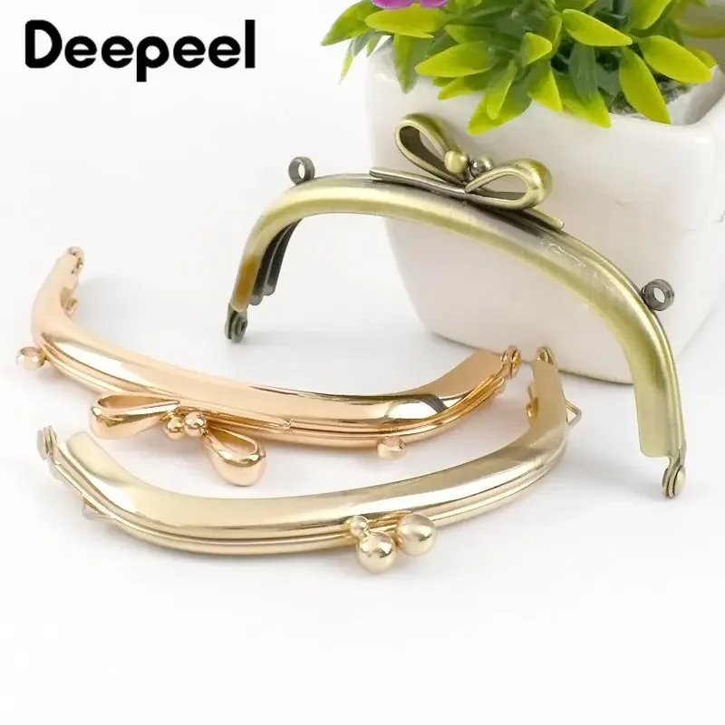 5Pcs Deepeel 10.5cm Metal Bag Handle Bow Bead Head Kiss Clasp DIY Handmade Sewing Brackets Purse Frame Handbag Strap Accessories