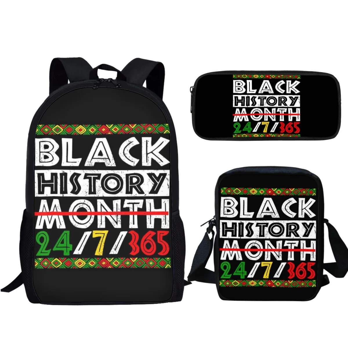 Black History Month Juneteenth 1865 3Pcs/Set School Bag for Boy Girl Stationery Organizer Bookbag Backpack Student Mochila Gift