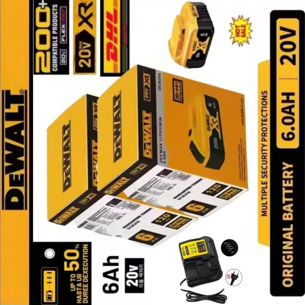 Dewalt 20V 6AH Rechargeable Lithium Ion Battery Genuine DCB200 DCB206 Power Tool Replacement for XRP Tools