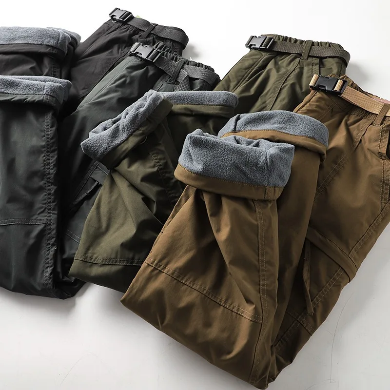 Winterhose für Herren, doppellagig, mit Fleece-Futter, verbesserte wasserabweisende Cargo-Hose, warme, lässige, weite Hose für den Außenbereich – Detail 4