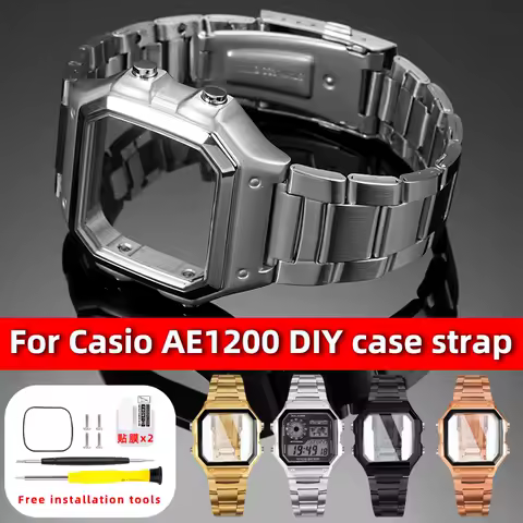 For Casio AE1200 Metal Case Mod Kit | Stainless Steel Bezel &amp; Back Cover for AE-1200/ae1300 | Waterproof Gasket + Mineral Glass