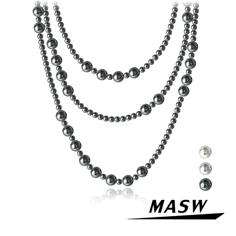 

MASW Original Design Elegant Temperament Multi Layers Glass Simulated Pearl Necklace For Women Girl Trend Jewelry Gift