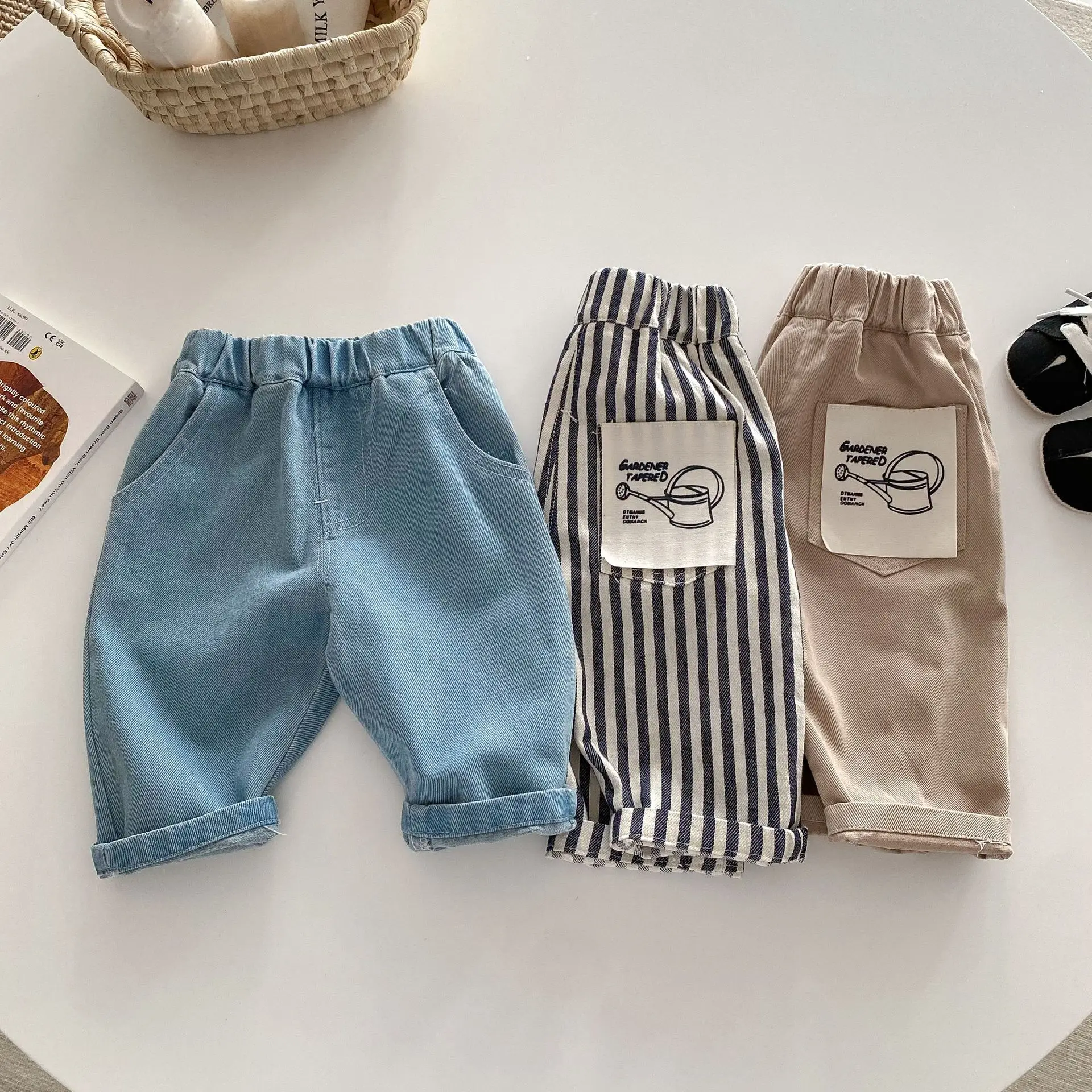 0-5 Jahre Frühling Herbst Kinderhosen Koreanischer Stil Kinder-Jeans Einfarbig und Gestreift Jungen Mädchen Denim-Hosen Kinderhosen – Detail 8