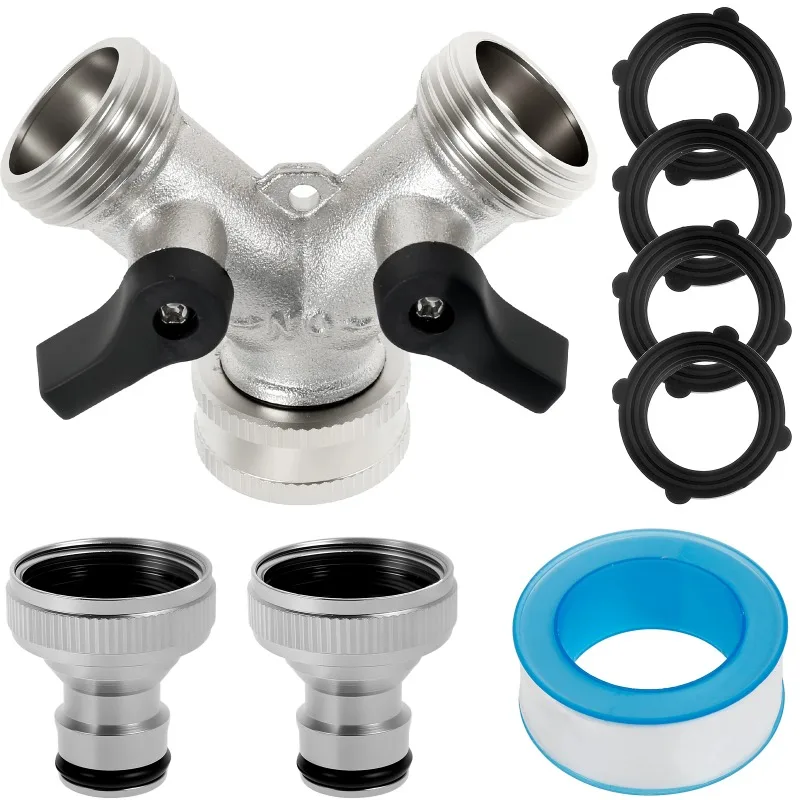 Hose Splitter 2 Way Brass Garden Hose Splitter with Washer & Tape Multifunctional Tube Diverter for Dishwasher Washing Machine