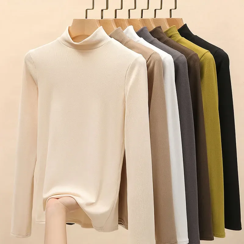 New Knitted Half-turtleneck Pullovers Women Bottom Shirts Sweater Jumper Elegant Korean Fashion Long-sleeved Tops Knitwear