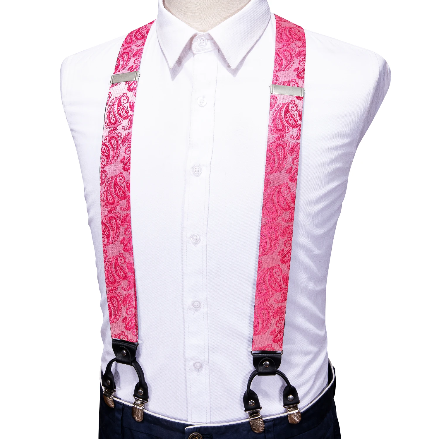 Tirantes de seda Rosa melocotón para hombre, exquisitos conjuntos de gemelos de pajarita Jacquard de Cachemira para boda, fiesta de novio, Barry.Wang 2075