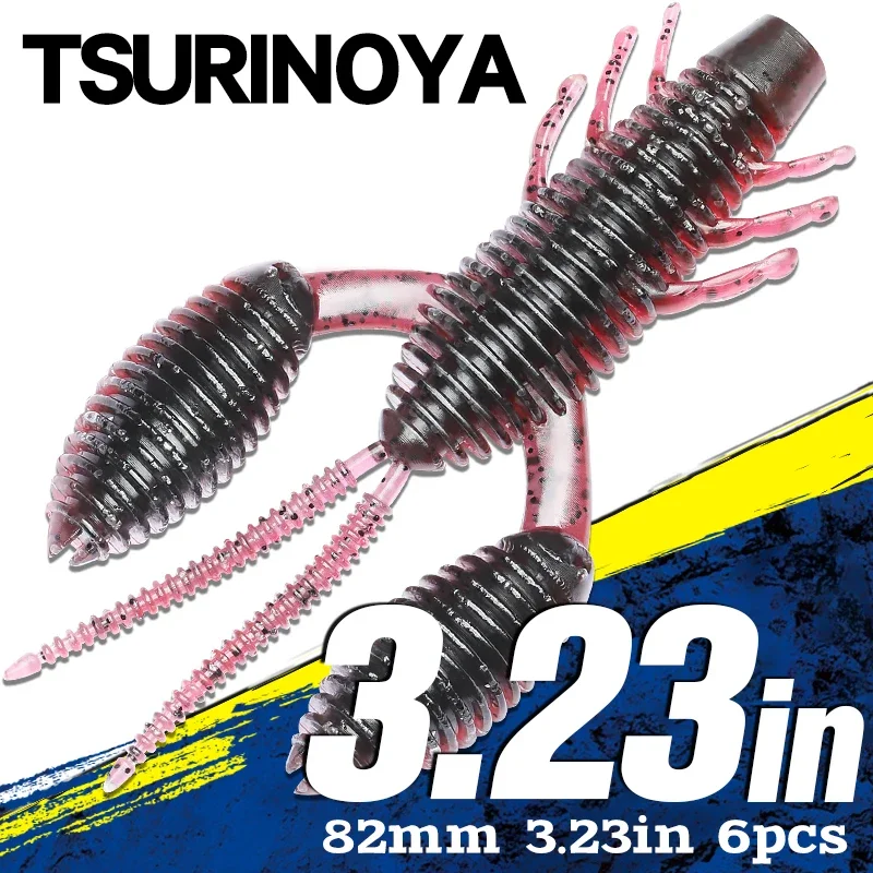 TSURINOYA Bellows Claw Worm 3.23in 6pcs Shrimp Soft Bait PREDATOR Bass Pike Fishing Lure Swimbait Fishing Rig Baits