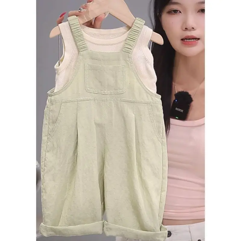 Children's Clothing for Spring, Summer, Autumn Children's Back Cotton Cloth Belt Pants One-piece Shoulder Pants, Thin Style