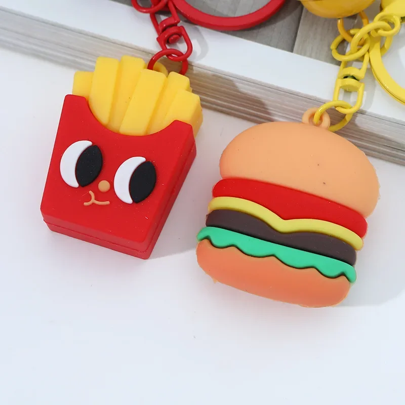 1/3/5PCS Cute Hamburger Fries Keychain Cartoon Food Charm Keyring Funny Car Decor Bag Pendant Gift for Kids Party Favors