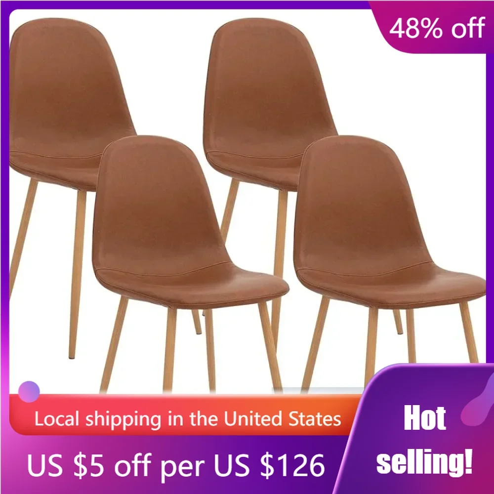 Dining Room 6 Chairs for Dining Table Chair Set of 4 Washable PU Cushion Seat Back Brown Home Furniture Bar Stools Stool Mobile