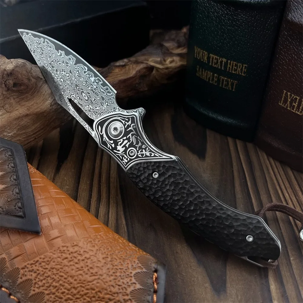 

Высококачественный складной охотничий нож с клинком из дамасской стали и рукоятью из черного дерева для походов, исследований, кемпинга и рыбалки