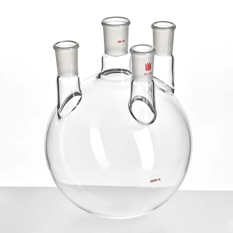 

SYNTHWARE Thick walled straight four necked bottle, Four-necked flask straight shape, Capacity 3000mL, Borosilicate glass, F21