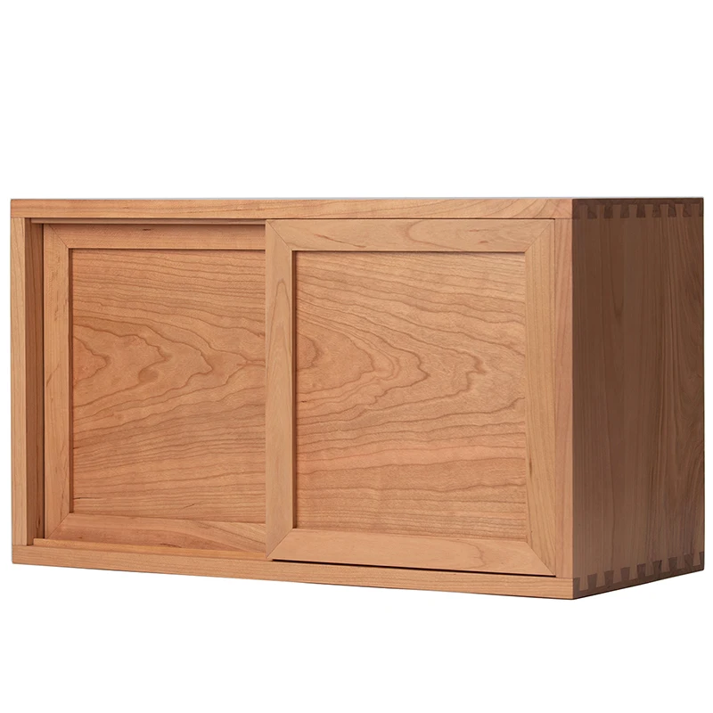 Cherry wood solid wood sliding door storage cabinet Japanese dovetail tenon and mortise decorative cabinet Double-layer storage