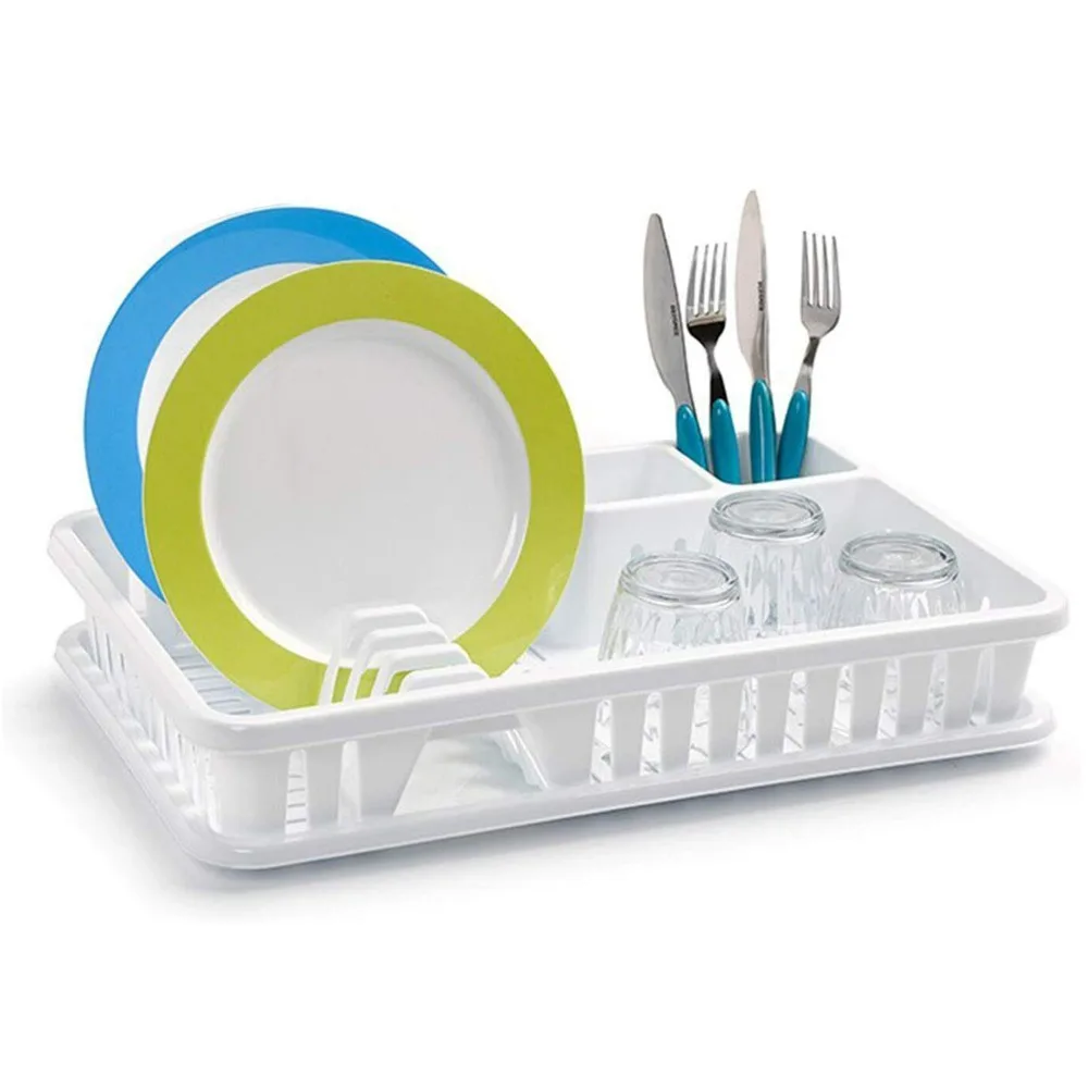 Escurreplatos Rectangular Con Bandeja Anti Goteo plástico 48x37.5x10 cm cocina