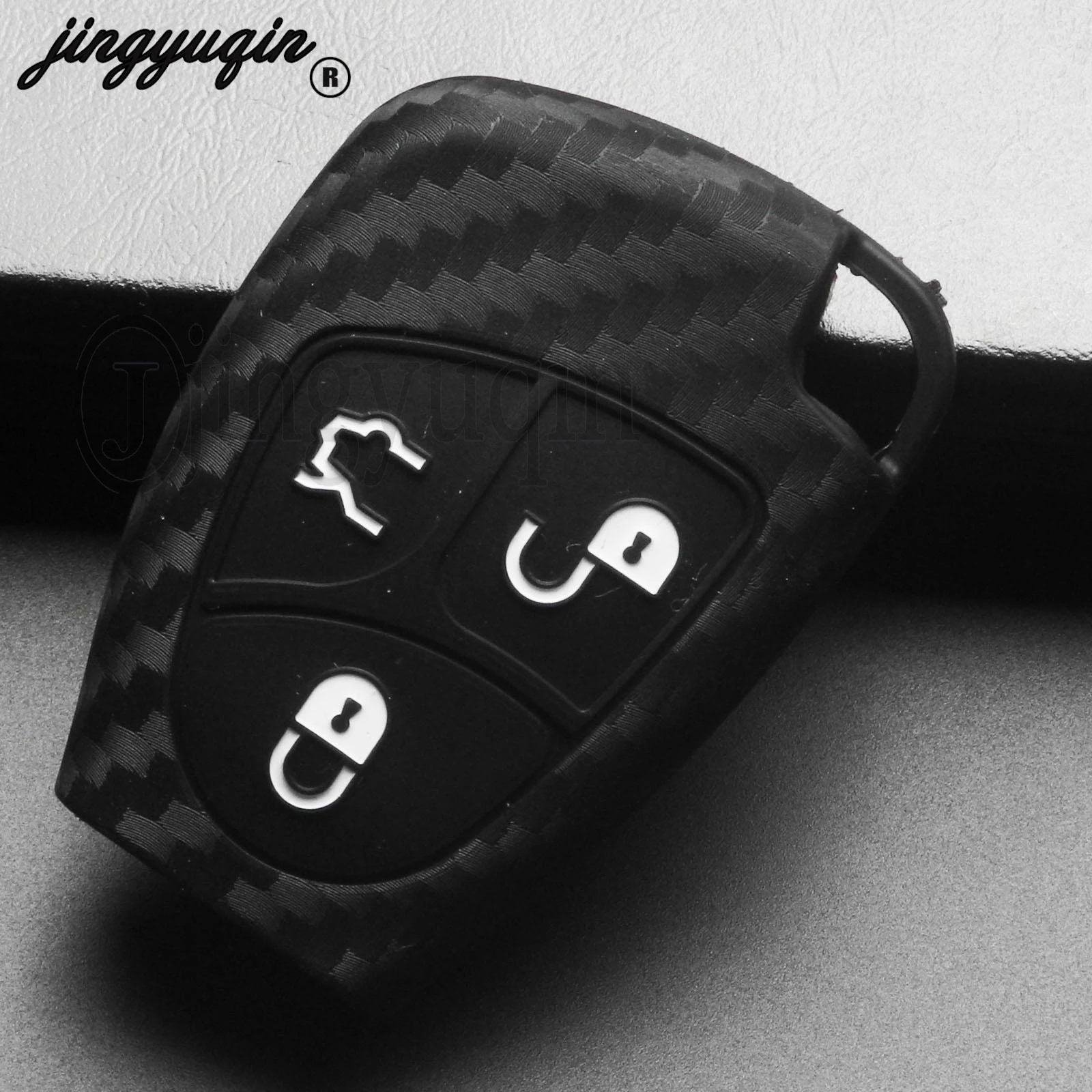 jingyuqin 3 Button Carbon Fiber Silicone Car Key Case Fob Cover For Mercedes Benz W203 W204 W211 B C E ML S CLK CL Remote Case