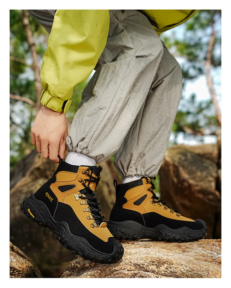 Herren-Outdoor-High-Top-Stiefel mit Dicken Sohlen, Hervorragender Griffigkeit, Besonders Geeignet für Bergsteigen und Wandern | Freizeitstiefel | Bergsteigerausrüstung und Campingausrüstung – Detail 14