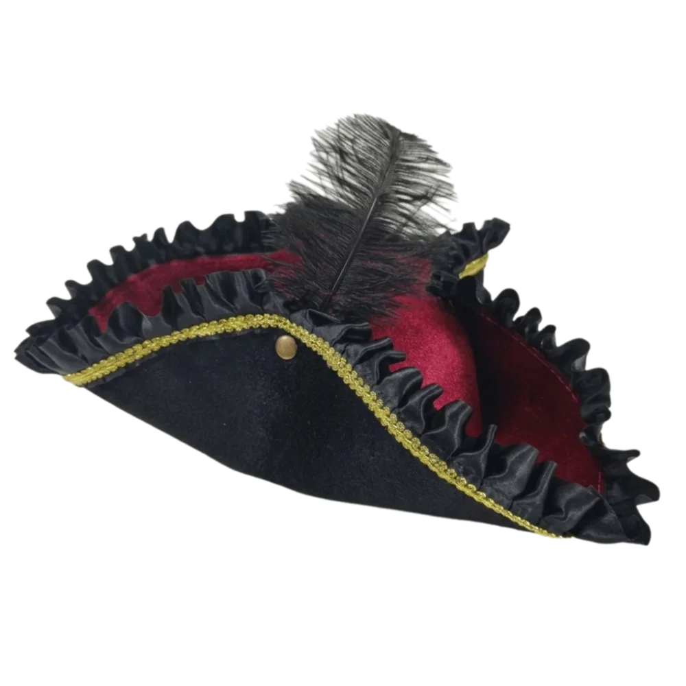 Satin Triangle Pirate Hat Feather Decors Head Ornament Party Decoration Hat Retro Pleated Ruffled Costume Cosplay Cap Men Women