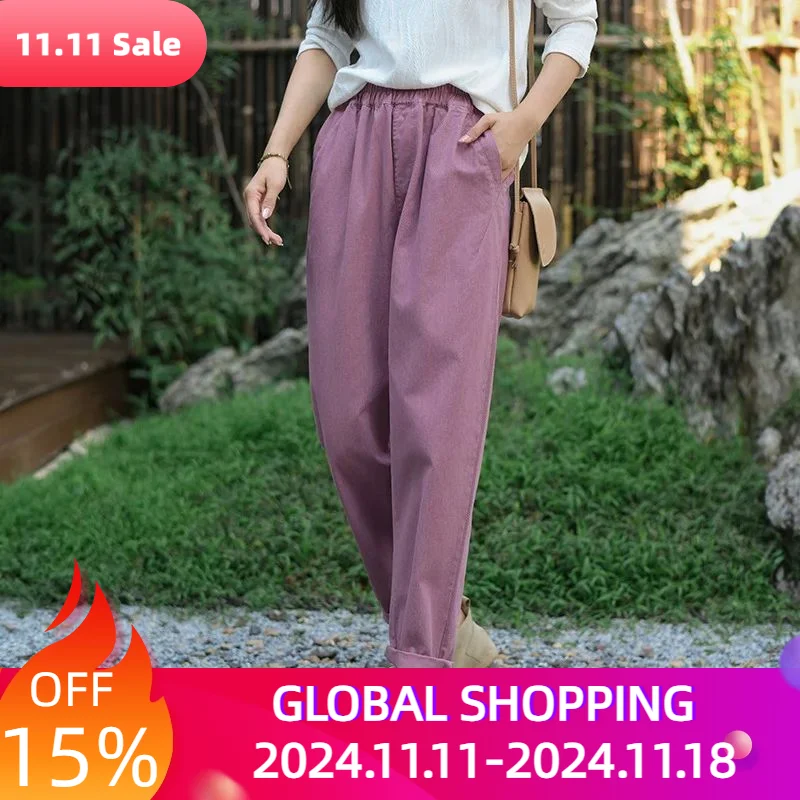 

Women's Autumn Winter Casual Pants Female High Waisted Slim Straight Pants Loose Pockets Hundred Solid Color Chinese Style