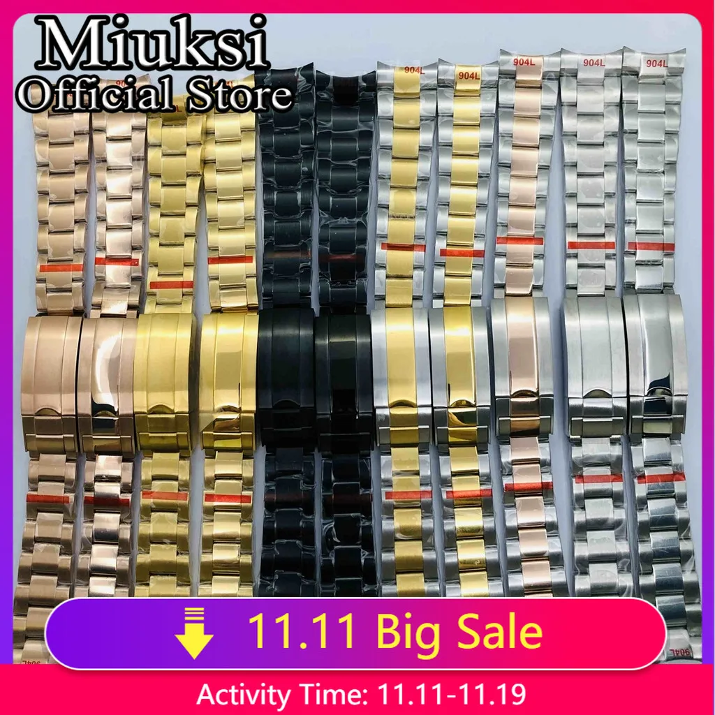 Miuksi 20mm 904L stainless steel bracelet watch band folding buckle fit miuksi 36mm 39mm 40mm case strap
