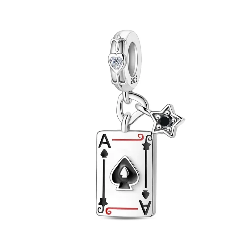 New Original 925 Sterling Silver Charms Poker Tarot Cards Heart Beads Pendant Bracelets Necklaces Women DIY Jewelry Gift