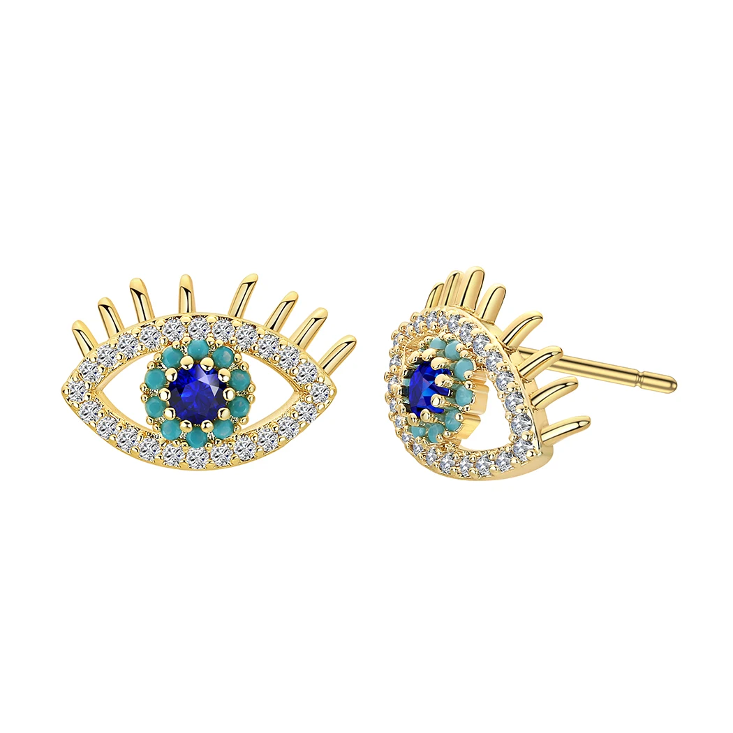 Kinitial Turkey Evil Eye Stud Earrings For Women Zircon Crystal Jewelry Punk Vintage Earrings Female Gift