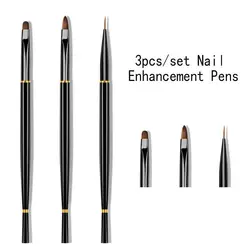 3Pcs Manicure Pull-line Pen With Cover Light Therapy Nail Art Carving Brush Flower Hook Line Pen Enhancement Tools