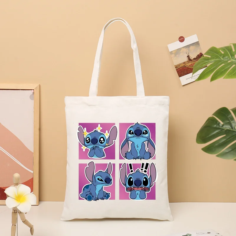 Disney Lilo &Stitch Minnie Mouse Canvas Women\'s Shopping Tote Bag Ladies Cartoon Tote Bag Shopping Cute Bags Casual Shoulder Bag