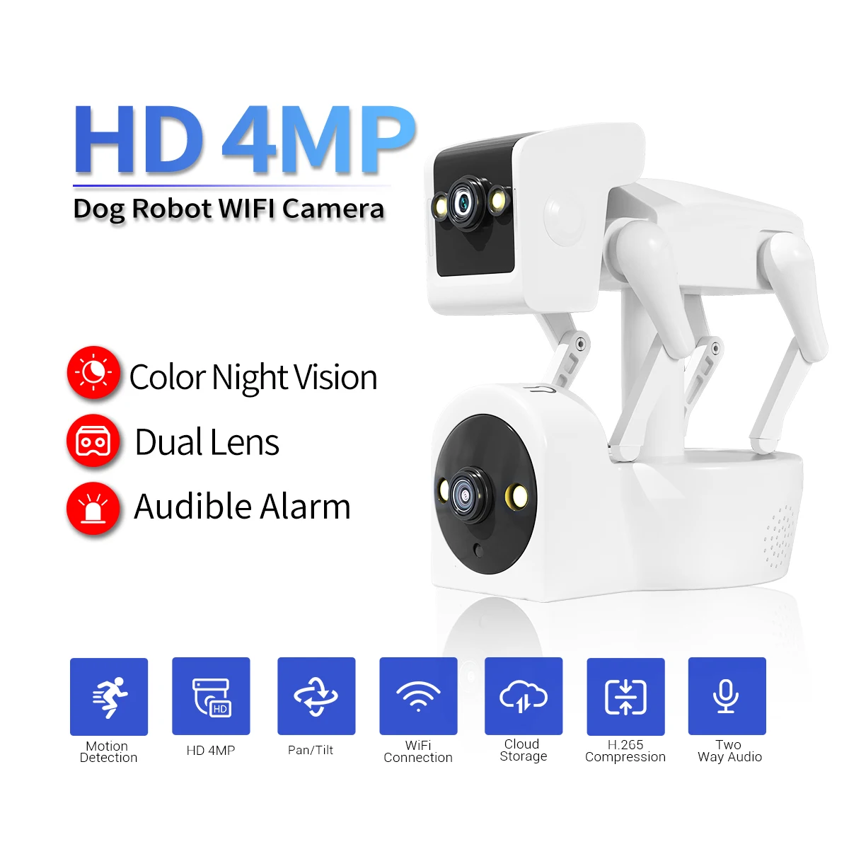 

ESCAM PT212 3MP 1296P 5G Yoosee APP Dual Lens Robot Dog Full Color PTZ IP Dome Camera AI Humanoid Detection Baby Monitor