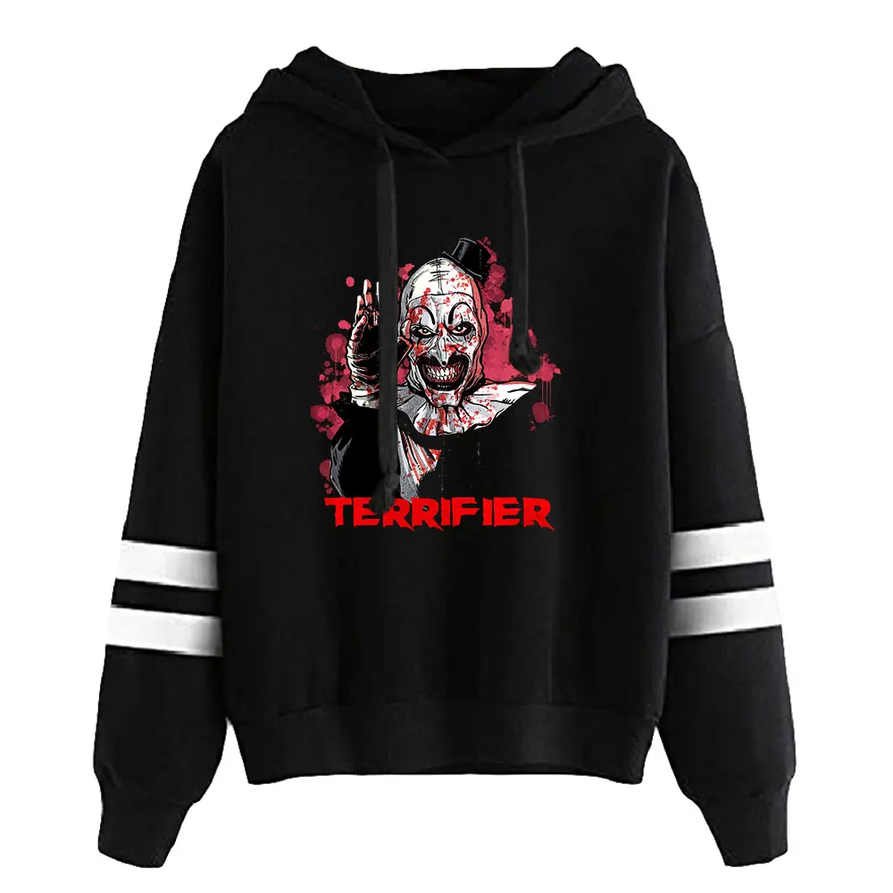 Sudadera con capucha de películas de terror para hombre y mujer, suéter Unisex con mangas de barras paralelas, sin bolsillo, payaso Joker, Terrifier 2