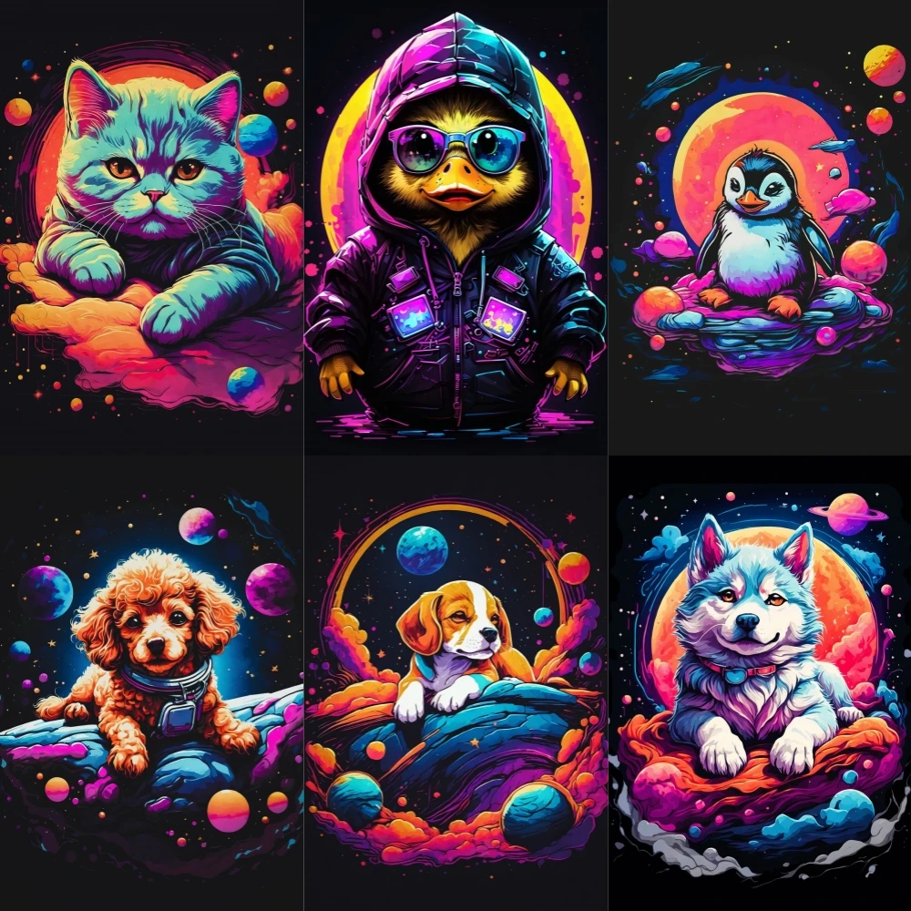 Cartoon Art Diamond Painting Animals Exploring Space Full Rhinestone Mosaic Embroidery Cross Stitch Kit Home Decor Gifts 5D Diy