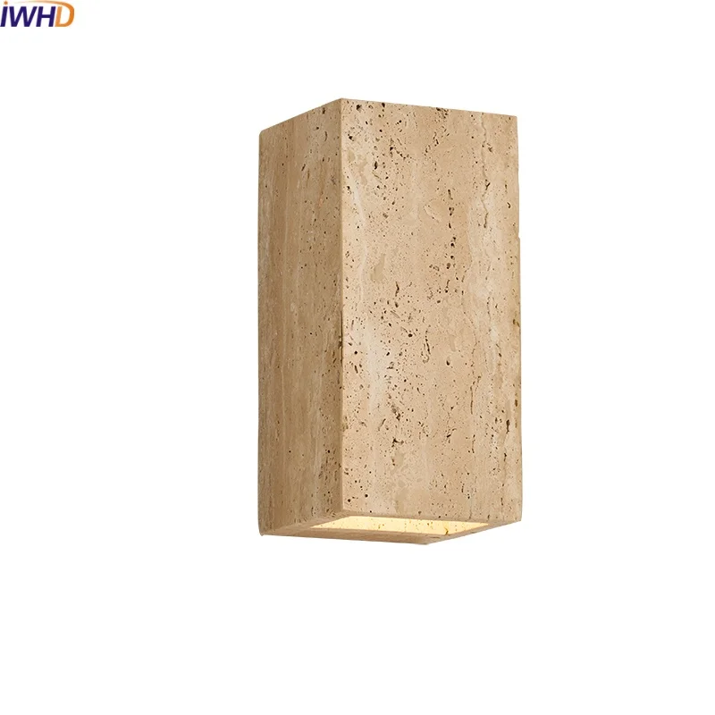 IWHD Yellow Travertine LED Wall Light Fixtures Outdoors Bedroom Living Room Home Decor Modern Bedside Lamp Applique Murale