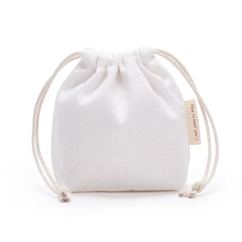 Small Solid Color Blank Canvas Bundle Pocket Drawstring Portable Storage Bag Cosmetic Lipstick Mini Cotton Storage Bag