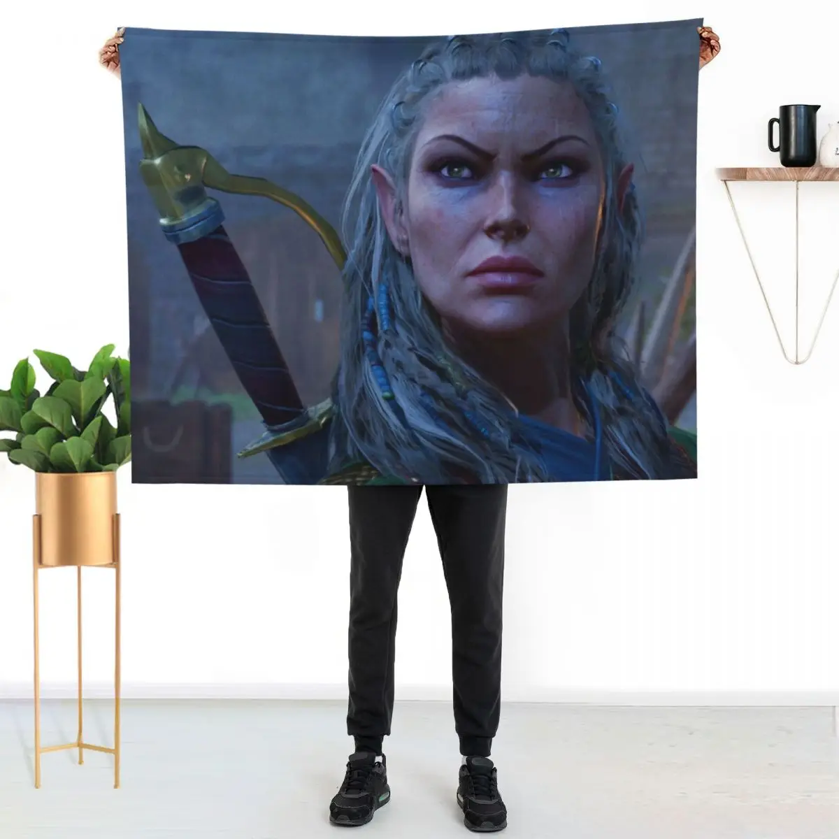 

Jaheira Half Elf Fighter Druid Adventurer ready to fight Throw Blanket Luxurious Soft Fuzzy Blanket for Sofa Bed