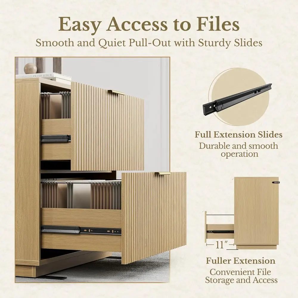 خزانة ملفات ذات درجين مزمر من خشب الجوز الخفيف 32 للمكتب المنزلي، تحمل ملفات قانونية/حرف/A4/F4 #5