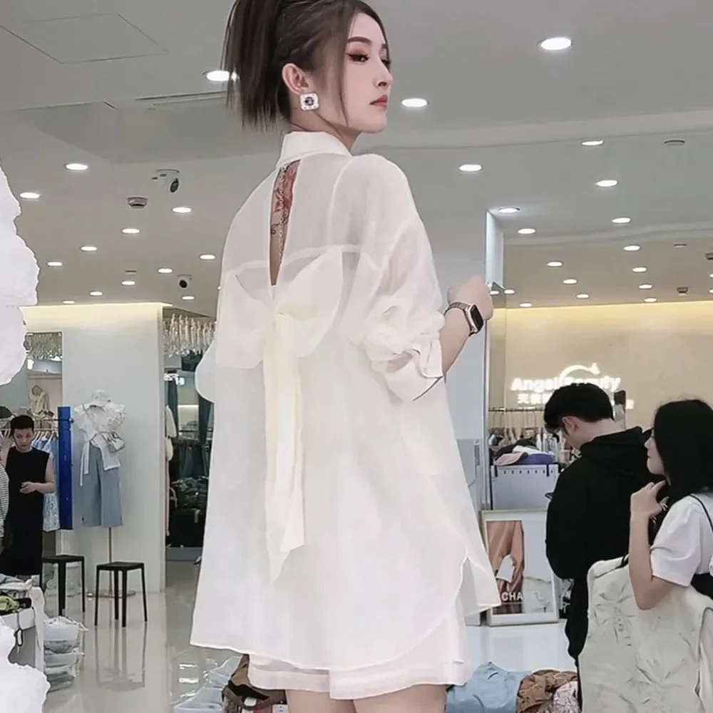 

Women Outfit Tie Dye Hollow Out Bow Loose Shirts Tops + Shorts Pants Female Casual Suits 3XL Summer 2025 Fashion Two Piece Set