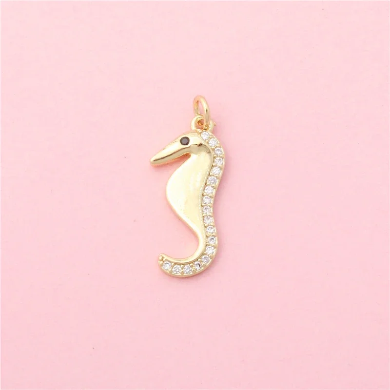 10pcs Brass Inlaid Zircon Crab Dolphin  Seahorse Turtle Charms Accessories For Jewelry Making Diy Necklace Pendants