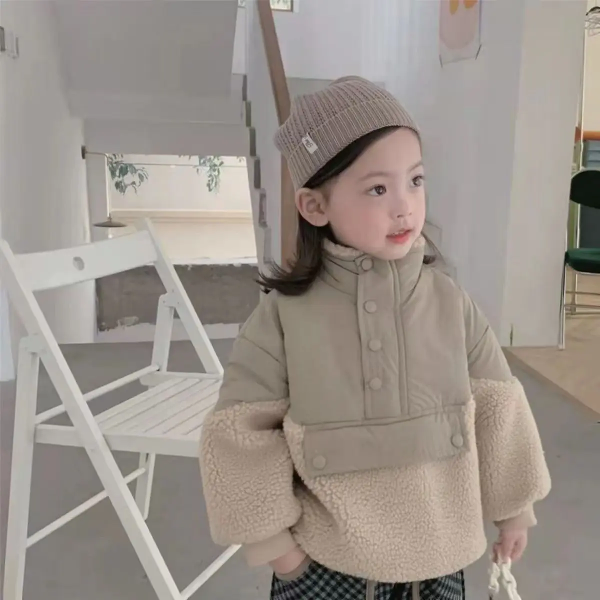 Toddler Jacket Boys Girls Winter Casual Lamb Wool Plush Patchwork Jacket Plush Sweater Coat kids korean Thickened Warm Jacket