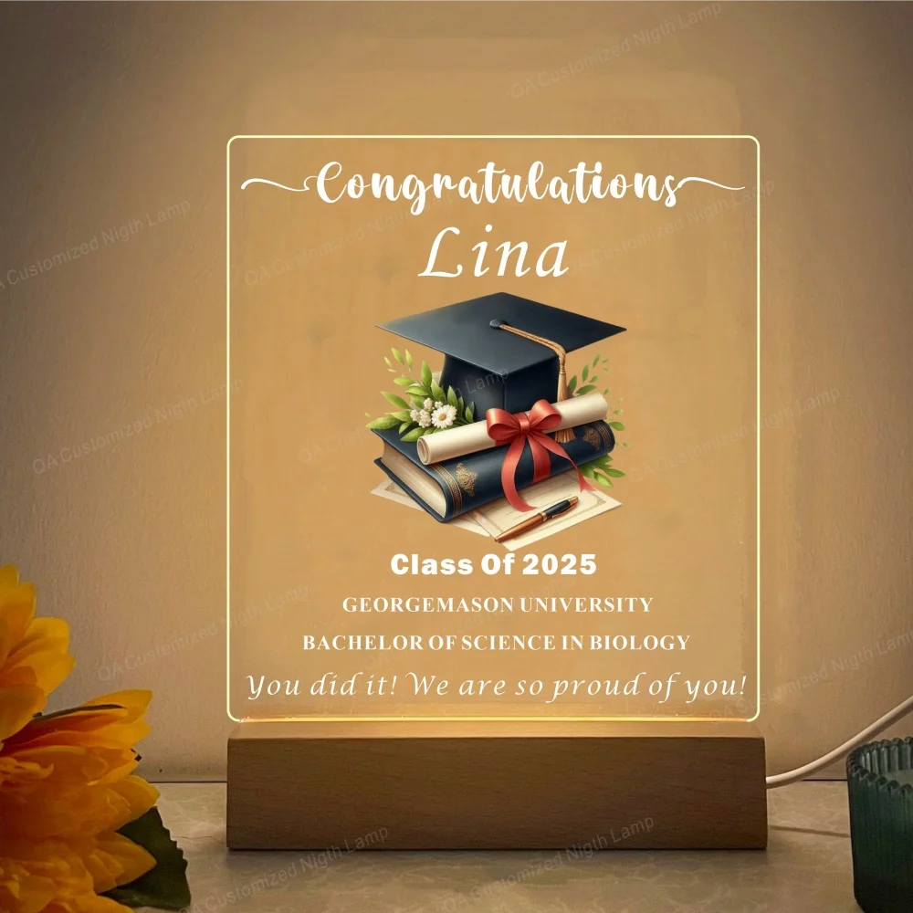Personalized Graduation Gift LED Wood Light Stand Plaque Seniors Graduate High School College Grad Gift PHD Graduation Gift Lamp