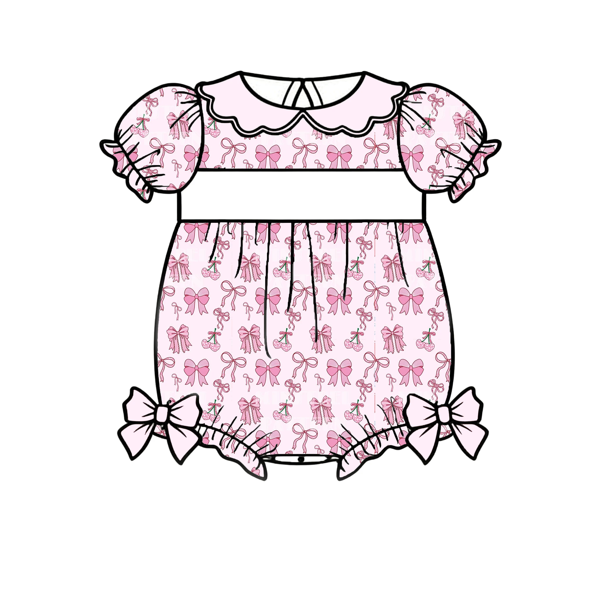 

Нежно-розовый комбинезон для новорожденных с бантом, принтом вишни и клубники, с рюшами на воротнике, цельный, с бантовыми деталями, для повседневной носки, оптом