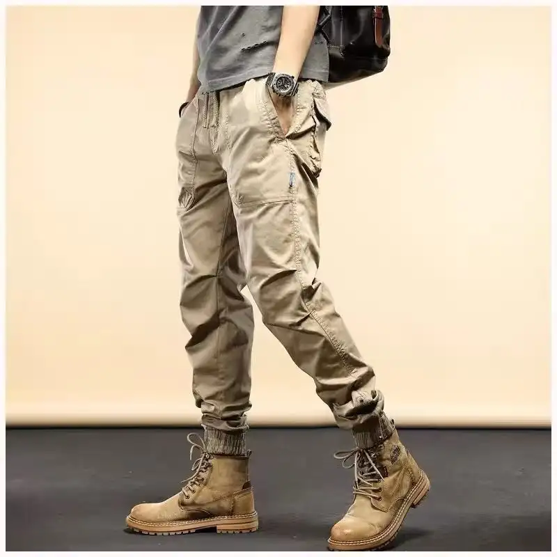 2023 Spring Men\'s Distressed Slim Fit Biker Cargo  Pants Joggers Sweatpants Casual Male Sportswear Techwear Sweatpants