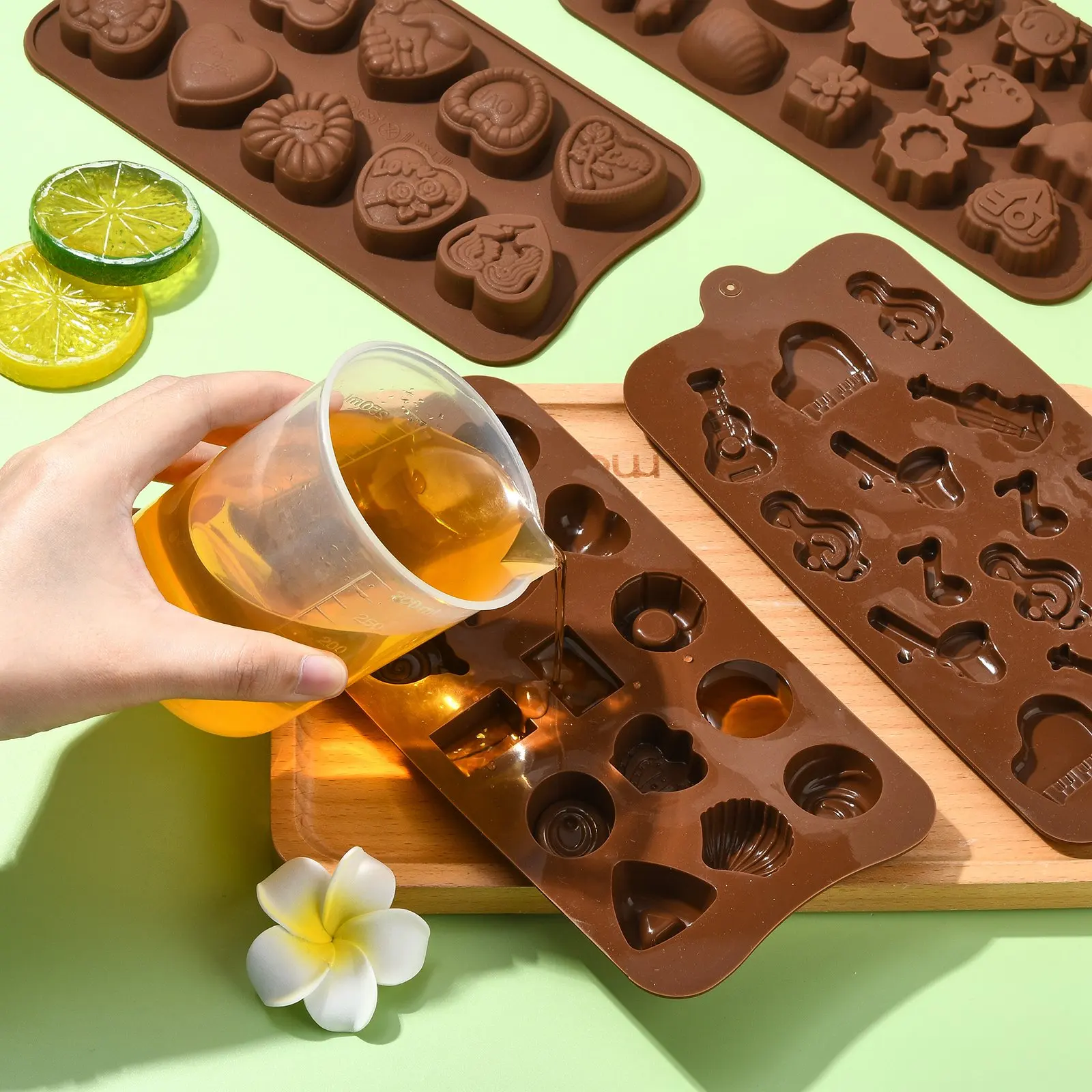 4Pcs DIY Baking Silicone Molds 4 Styles Chocolate Candy Silicone Molds for Cake Wedding Party Decor