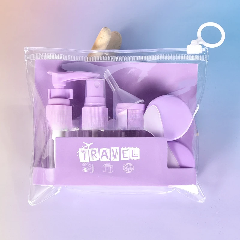 8 unids/set botellas de viaje botella con pulverizador loción botella de champú vacía Mini bote de crema facial contenedor transparente elementos esenciales de viaje