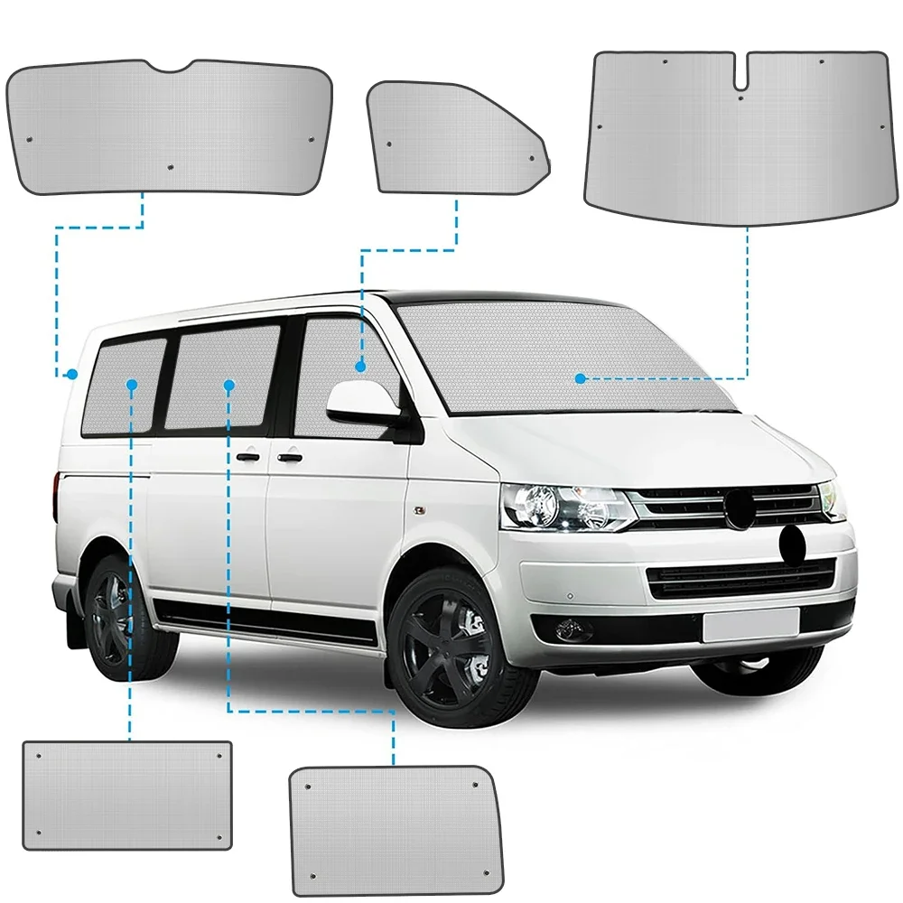 8PCS RV Camper Sunshade Windscreen Protection Set Thermal Blind Windows for VW T5 T6 SWB Internal with Storage Bag