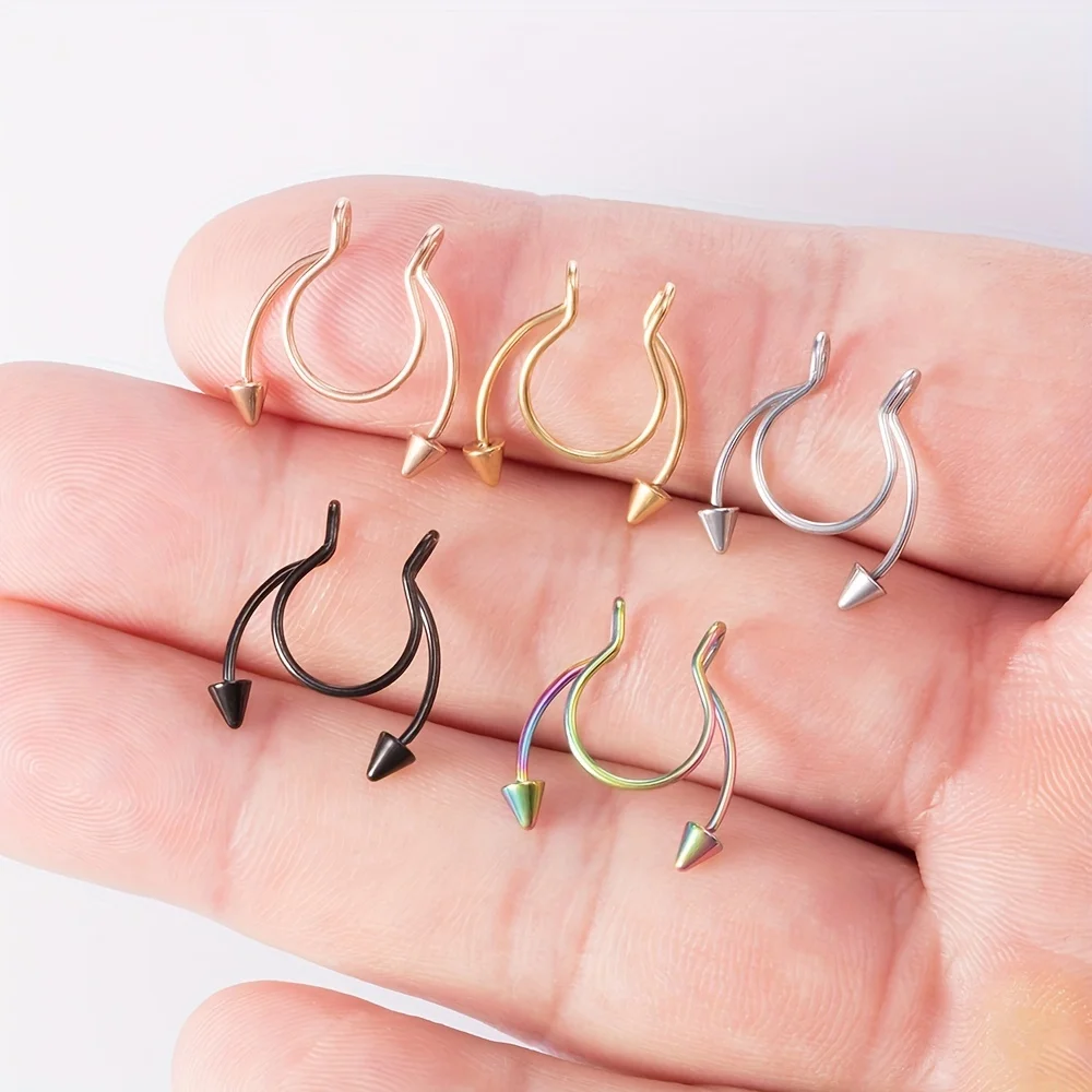 1pc Stainless Steel Fake Nose Ring Magnet Non Piercing Fake Septum Piercings Nose Clip Fashion Jewelry For Women Men