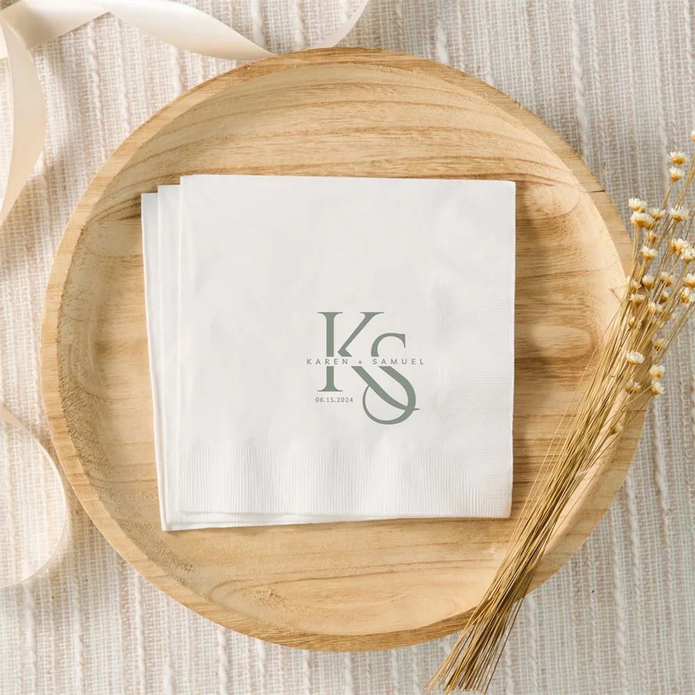 

50PCS Personalized Cocktail Napkins Wedding Custom Printed Dinner Napkins Rehearsal Dinner Napkins Wedding Reception Bar Napkin