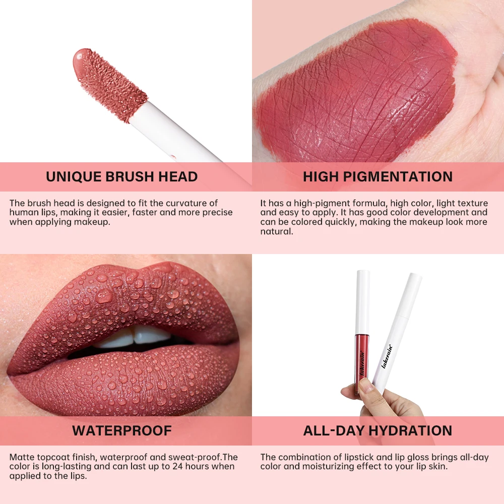 Hydraterende lipgloss 2-in-1 set Matte make-upeffect Langdurig Hydraterend Waterdicht Zweetbestendig Gladde natuurlijke liphuid